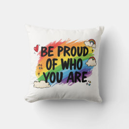 Cojín Decorativo Sé Orgulloso de Quién Eres Cita Arcoíris LGBTQ+