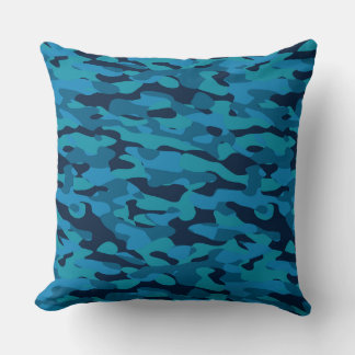 Cojín Decorativo sea blue, midnight blue, teal blue, and blue camo