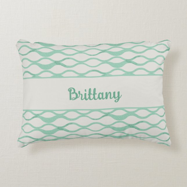 Cojín Decorativo Seafoam Green Waves Personalized Coastal Decor (Anverso)