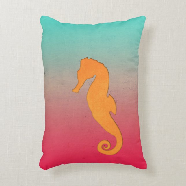 Cojín Decorativo Seahorse naranja silhouette Simple Playa náutica (Frente (Vertical))