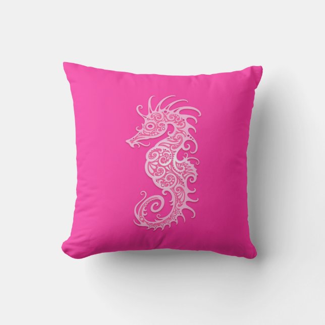 Cojín Decorativo Seahorse tribal rosado (Anverso)