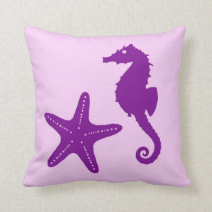 Cojín Decorativo Seahorse y estrellas de mar - amatista y orquídea
