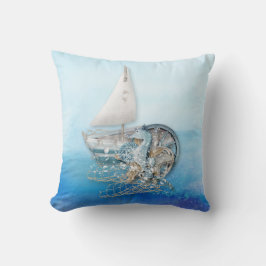 Cojín Decorativo Seahorse y pescados náuticos - mar - todas las