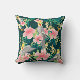 Cojín Decorativo Seamless pattern cute cockatiel parrot sits on gre