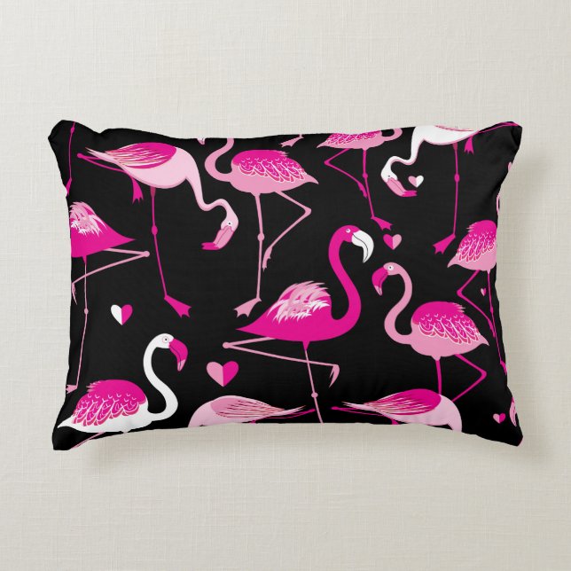 Cojín Decorativo Seamless pattern from pink flamingos on a dark bac (Anverso)