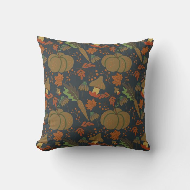 Cojín Decorativo Seamless pattern Pumpkin & carrot dark background (Anverso)
