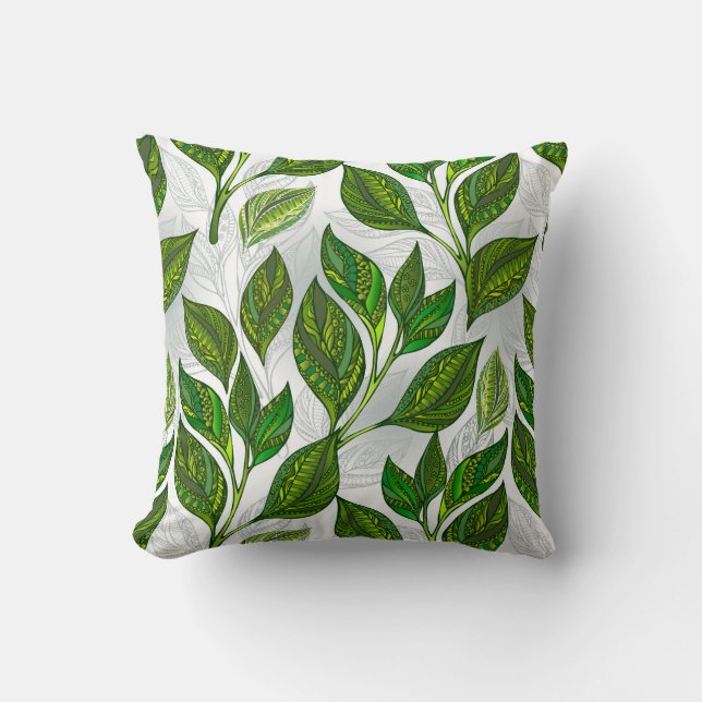 Cojín Decorativo Seamless Pattern with Green Tea Leaves (Anverso)