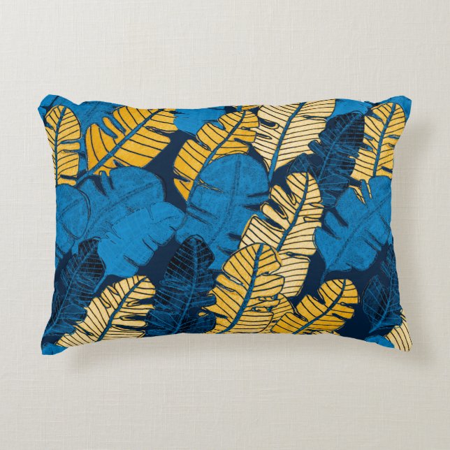 Cojín Decorativo Seamless pattern with hand drawn tropical leaves.  (Anverso)