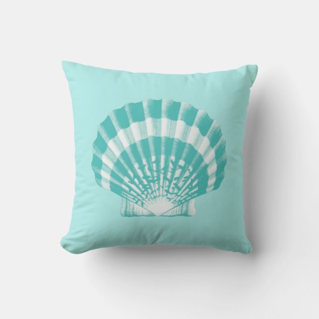 Cojín Decorativo Seashell - aguamarina suave y blanco (Anverso)