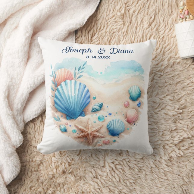 Cojín Decorativo Seashell Beach Valentine Anniversary Names (Manta)