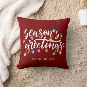 Cojín Decorativo Seasons Greetings Navidades Luces Nombre Rojo