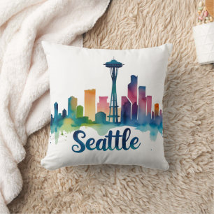 Cojín Decorativo Seattle Ciudad acuarela Skyline