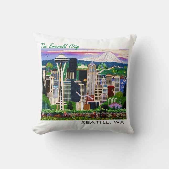 Cojín Decorativo Seattle, una ciudad esmeralda (Anverso)