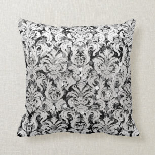 Cojín Decorativo Secuencia Monocromática de Damasco Metálico Gris P