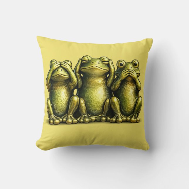 Cojín Decorativo See Hear Speak No Evil Funny Frogs (Anverso)