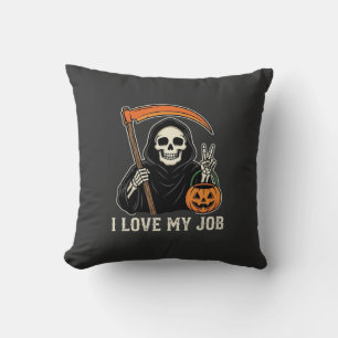 Cojín Decorativo Segador Me encanta mi trabajo Diseño de Halloween