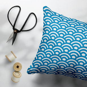 Cojín Decorativo Seigaiha, olas, japonés, azul y blanco
