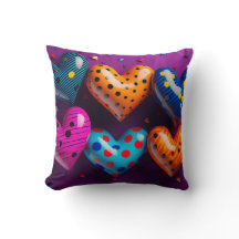 Seis corazones 3D sobre fondo morado