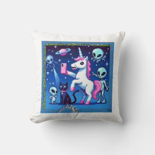 Cojín Decorativo Selfie de OVNI unicornio: Tierra cuadrada (arte de