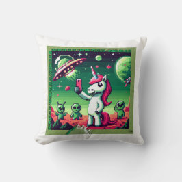 Cojín Decorativo Selfie de OVNI unicornio: Tierra cuadrada (arte de