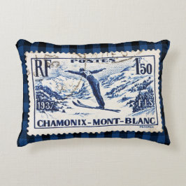 Cojín Decorativo Sello postal vintage Chamonix-Mont Blanc