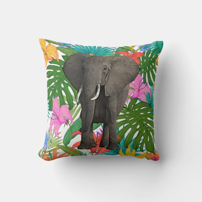 Cojín Decorativo Selva africana de Elefantes Safari Arte sobre la f (Anverso)