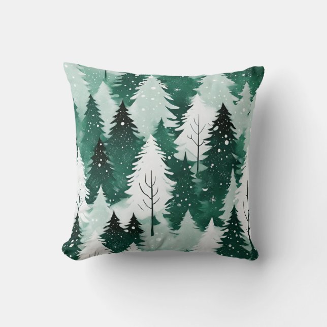 Cojín Decorativo Selva De Invierno De Árboles Evergreen Decoración  (Anverso)