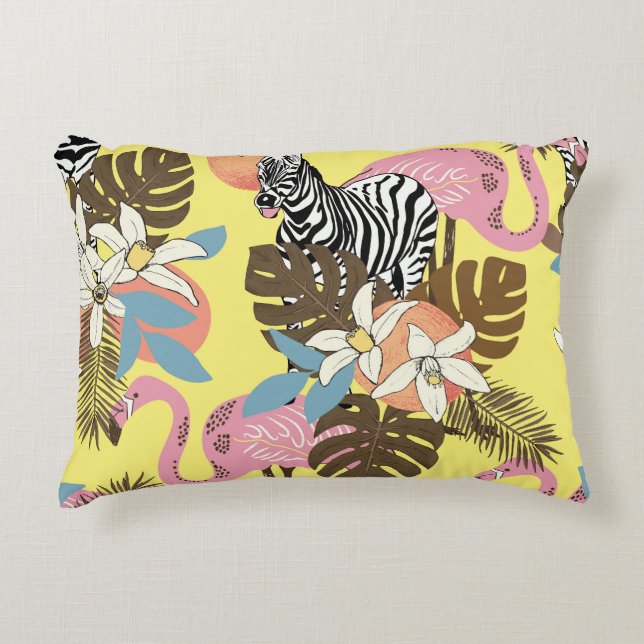 Cojín Decorativo Selva Flamingo: Patrón Animal Exótico. (Anverso)