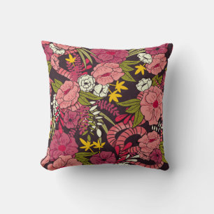 Cojín Decorativo Selva floral con patrón de serpientes, flor tropic