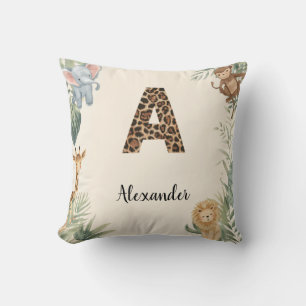 Cojín Decorativo Selva Safari Monograma de Nombre Personalizado A G