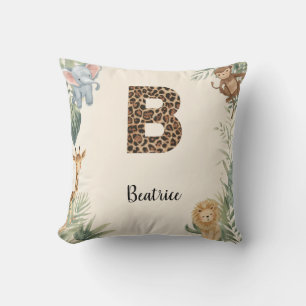 Cojín Decorativo Selva Safari Nombre Personalizado Monograma B Guar