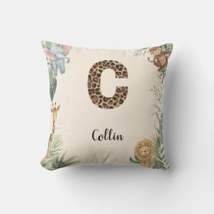 Cojín Decorativo Selva Safari Nombre Personalizado Monograma C Guar
