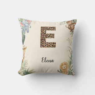 Cojín Decorativo Selva Safari Nombre Personalizado Monograma E Guar