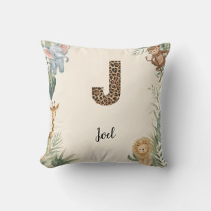 Cojín Decorativo Selva Safari Nombre Personalizado Monograma J Guar