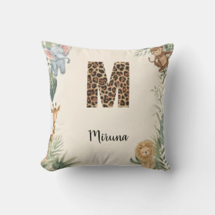Cojín Decorativo Selva Safari Nombre Personalizado Monograma M Guar
