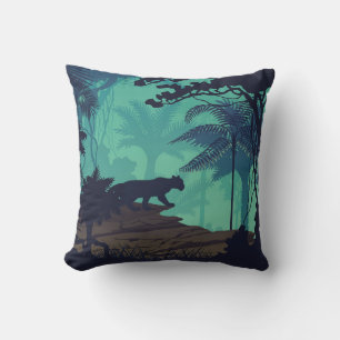 Cojín Decorativo Selva tropical, fondo de la noche jaguar.