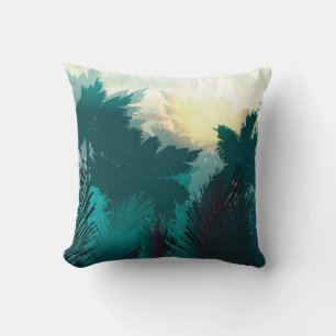 Cojín Decorativo Selva tropical: Paisaje matutino vintage.