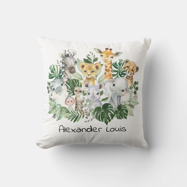 Cojín Decorativo Selva tropical Safari animales salvajes vegetación (Anverso)
