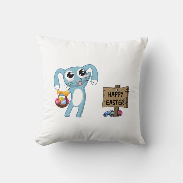 Cojín Decorativo Semana Santa Bunny desea feliz Pascua (Anverso)