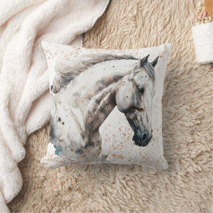 Cojín Decorativo Semental Blanco   Diseño de Acuarela  