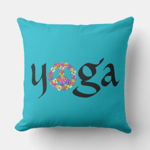 Cojín Decorativo Señal de paz de yoga floral en turquesa