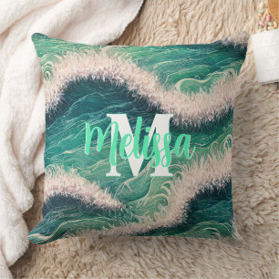 Cojín Decorativo Sencillas olas de océano pastel Monogramadas