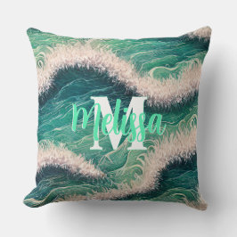 Cojín Decorativo Sencillas olas de océano pastel Monogramadas