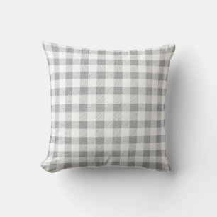 Cojín Decorativo Sencillo Gris Blanco Rústico Gingham Plaid
