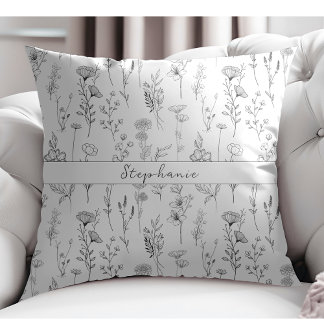 Cojín Decorativo Sencillo patrón botánico blanco