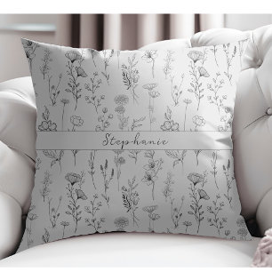 Cojín Decorativo Sencillo patrón botánico Gris claro