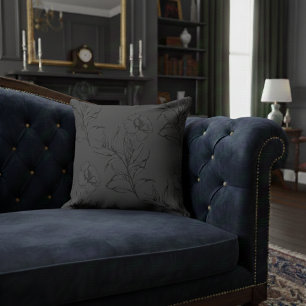 Cojín Decorativo Sencillo patrón de Boho floral moderno gris oscuro