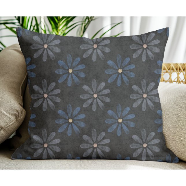 Cojín Decorativo Sencillo patrón moderno de flor gris azul Negro (Subido por el creador)