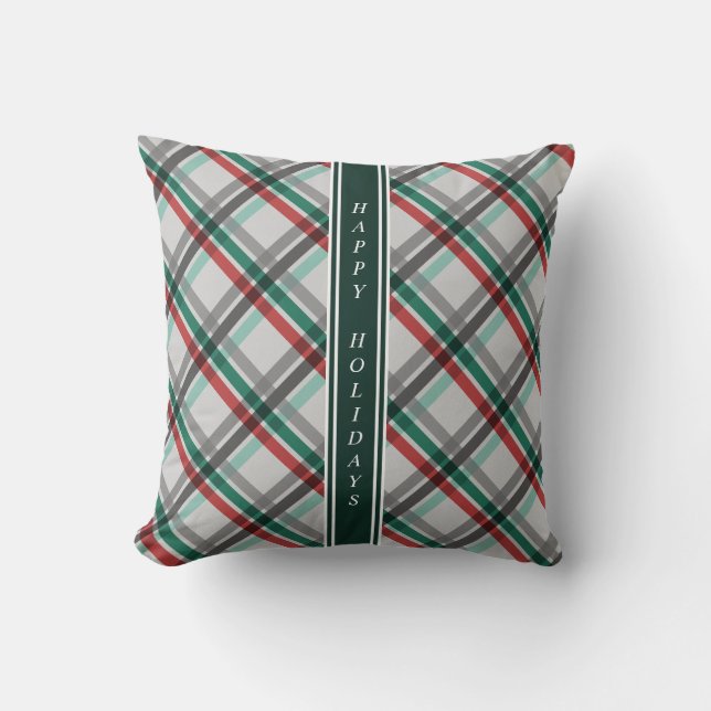 Cojín Decorativo Sencillos Navidades Elegantes Red Green Plaid (Anverso)