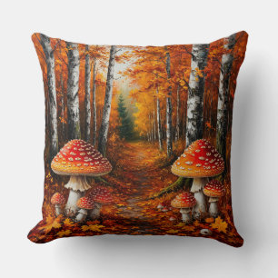 Cojín Decorativo Sendero de bosque otoñal rodeado de abedules